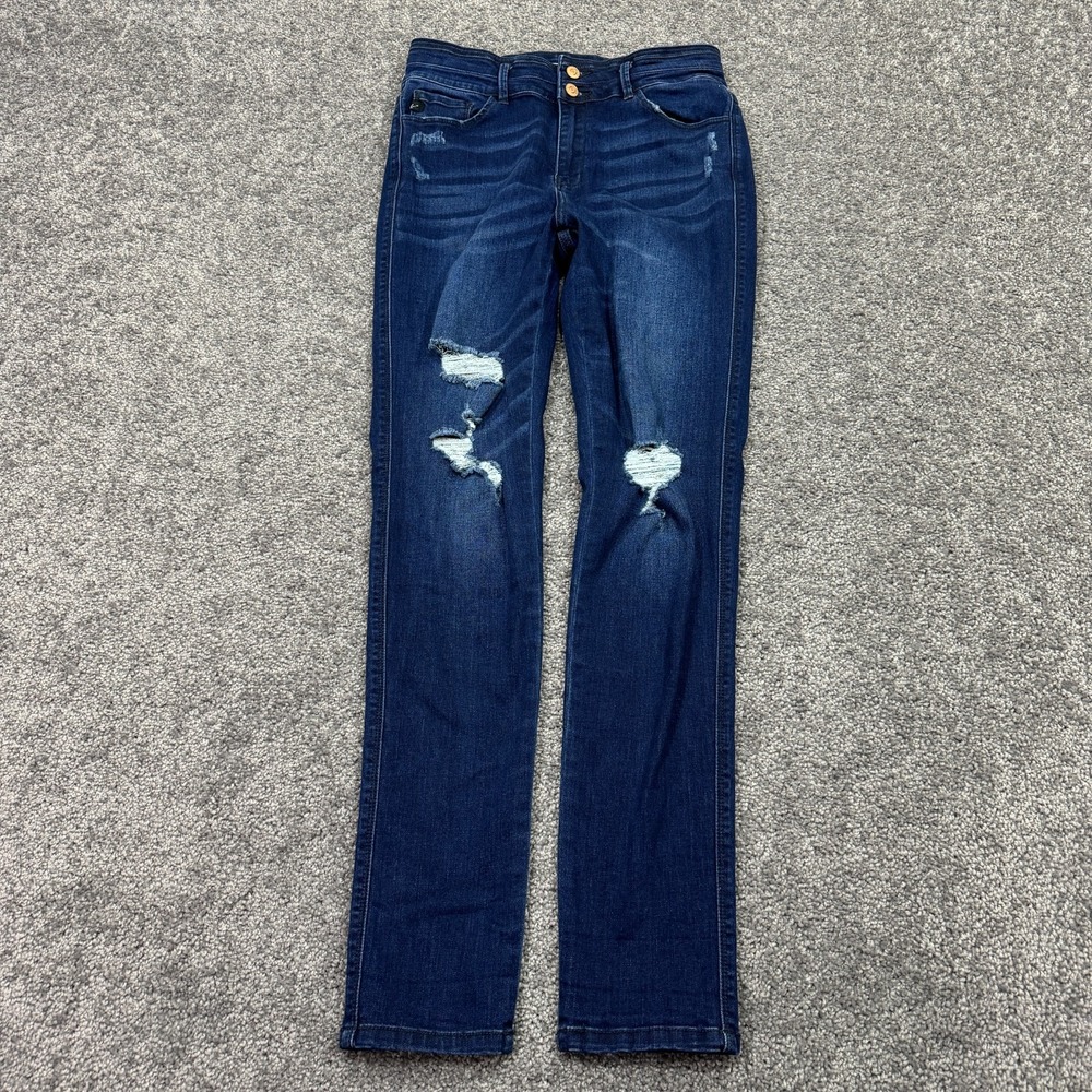 KanCan Jeans Womens 9/28 Blue Skinny Stretch Distressed Dark Wash Denim Preppy